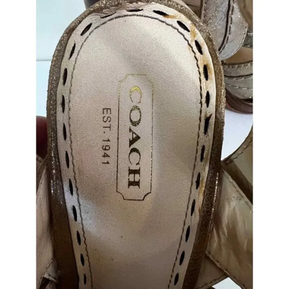 Coach Brynne Sandals Womens 9B Gold Metallic Strappy Platform‎ Heels Glam Luxury